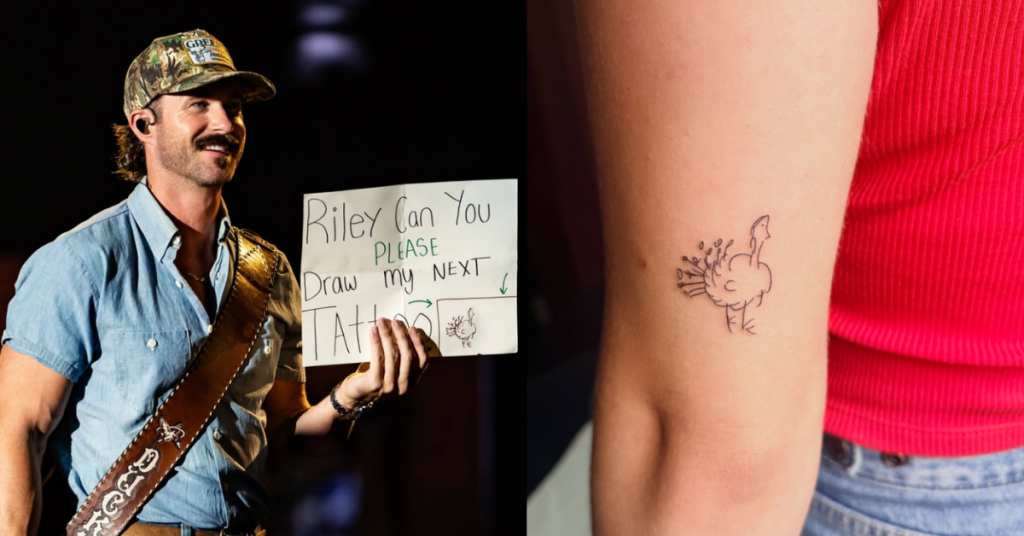 A Fan Asked Riley Green To Draw Her Next Tattoo During His Show In Wisconsin, And Now She Has A Doodle Of A Turkey Permanently Inked On Her Arm